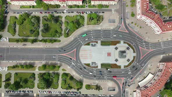 Top View of Victory Square in Minsk.Bird's-eye View of the City of Minsk and Victory square, Belarus