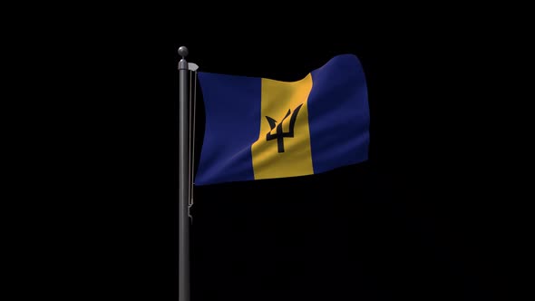 Barbados Flag On Flagpole With Alpha Channel