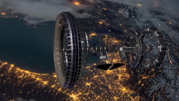 Spaceship Revolving Over Earths Atmosphere alt
