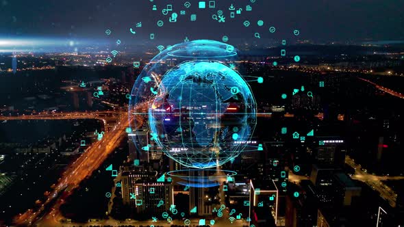 smart Connected city skyline. Futuristic network concept, city Technology.