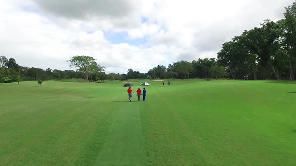 Aerial of Golfers walking in Sta. Elena Golf and Country Club, Laguna, Philippines