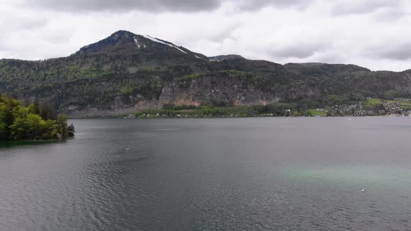 Scenic Aerial View of Mountain Lake, Wolfgangsee, Salzburg, Austria, Alps