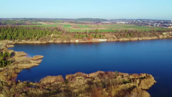 Forest Lake Cloudy Sky Aerial