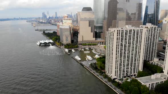 Aerial View of Boats Docked at the North Cove Marina, Hudson River, NYC