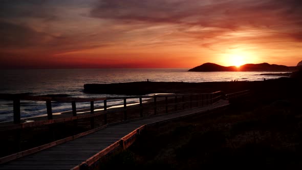 Seascape. Sunset Over Beach, Spain. Timelapse