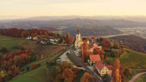 Aerial View of Austrian Vilage Kitzeck Im Sausal on Vineyard