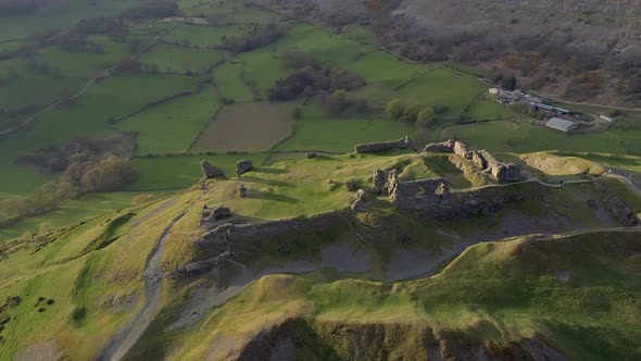 Aerial View of the Ruins of Castell Dinas Bran in Wales
