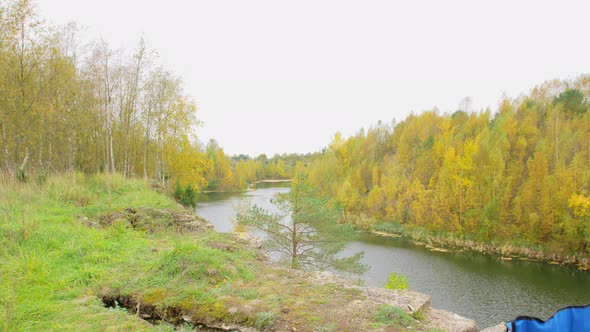 View to River From Car Trunk with Blanket and Tea