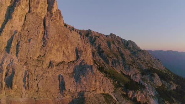 South Tyrol Plose Peitlerkofel epic golden hour mountain range aerial view across spectacular hazy v