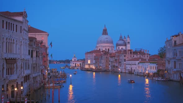 View of Venice Grand Canal and Santa Maria Della Salute Church in the Evening