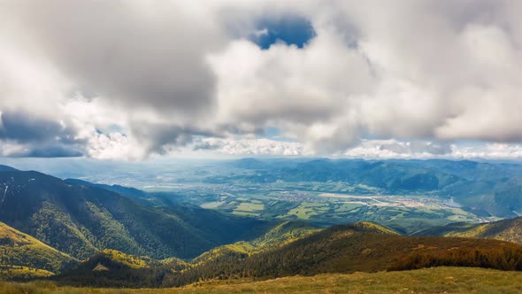 Clouds Motion in Spring Mountains Nature Landscape in Sunny Day