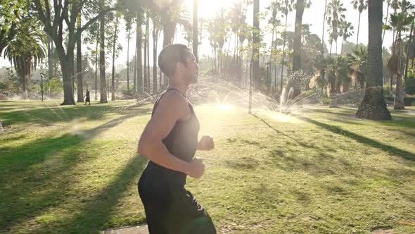 Man Running Park Slow Motion