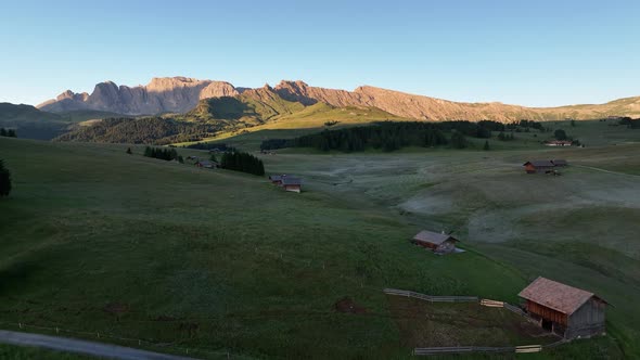 Sunrise on the Seiser Alm in the Dolomites mountains