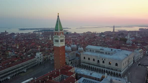 Venice Aerial View at Sunrise in Italy