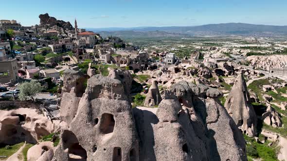 Awesome view of Uchisar Castle at Goreme Historical National Park in Cappadocia, Turkey.