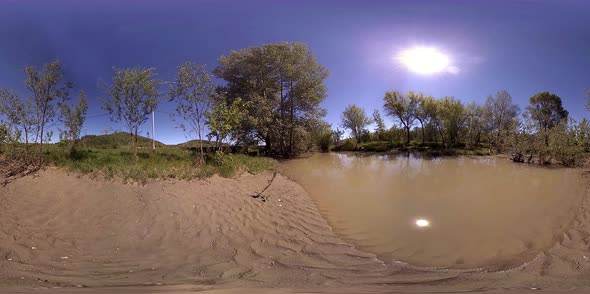 UHD  360 VR Virtual Reality of a River Flows Over Rocks in Beautiful Mountain Forest Landscape