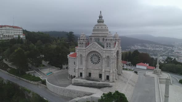 Santa Luzia church sanctuary drone aerial view in Viana do Castelo, in Portugal