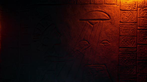 Aliens And Aztec Man Stone Relief Art In Firelight alt