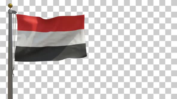 Yemen Flag on Flagpole with Alpha Channel - 4K