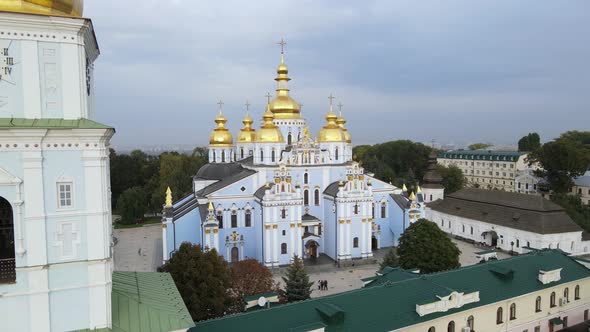 St. Michael's Golden-Domed Monastery in Kyiv, Ukraine. Slow Motion, Kiev