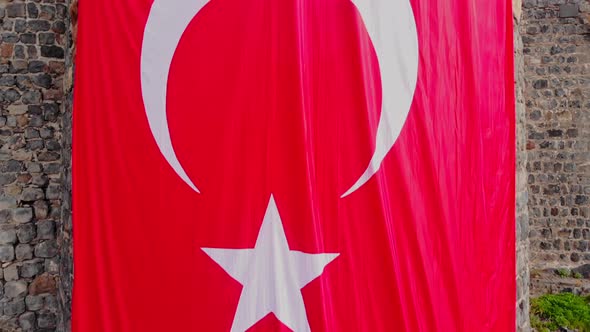 Turkiye Flag On Historical Kars Catsle Wall