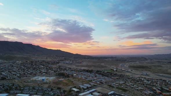 West El Paso, Texas During Beautiful Blue Hour Sunrise With Colorful Sky and Franklin Mountains in t