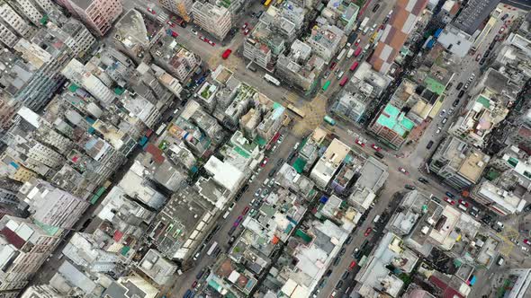 Drone fly Hong Kong city at kowloon side