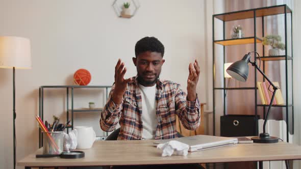 Angry Furious Man Working at Home Office Throwing Crumpled Paper Having Nervous Breakdown at Work