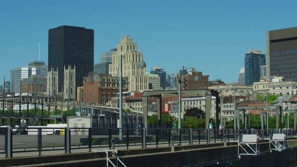 Pan right view of Montreal, seen from the Old Port