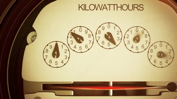 Analog electricity meter showing household consumption in kilowatt hours.