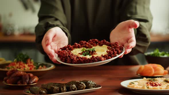 Hummus Closeup Middle Eastern National Traditional Food