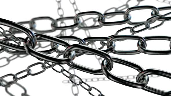 Multiple chains, links, blockchain, connection, network concept on white background