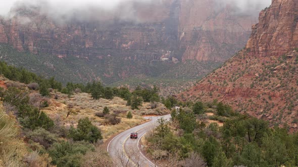 Red Steep Cliffs in Zion Canyon Utah USA