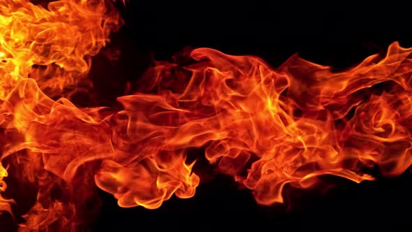 Fire Flames in 1000Fps Super Slow Motion Isolated on Black Background