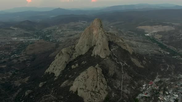 Beautiful Peña de Bernal monolith near the beautiful city of Bernal in Mexico