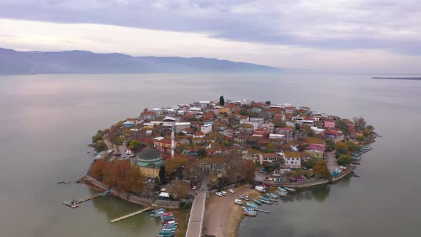 An Aerial View of Golyazi Merkez a Fishermen's Town By the Lake and the Magnificent Waters of the