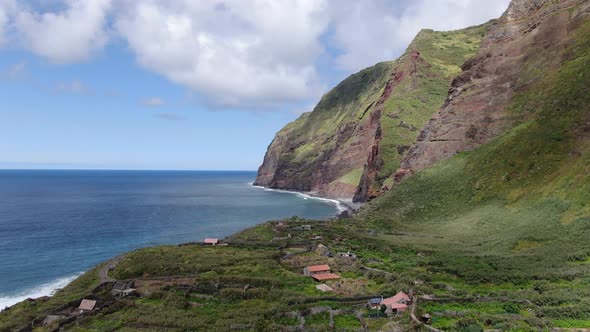 Aerial view of little village Faja da Quebrada Nova, Madeira, Portugal