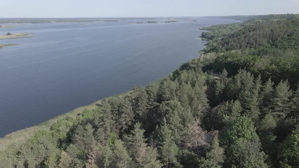 Dnipro River. Aerial View. Landmark of Ukraine, Flat, Gray