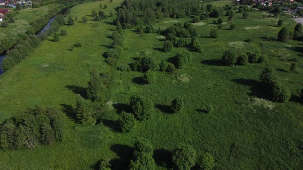 Flying Over the Road in the Field