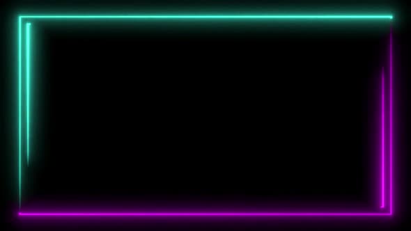 Abstract Neon Frame Blue and Purple Looped Animation. LED Frame with Space