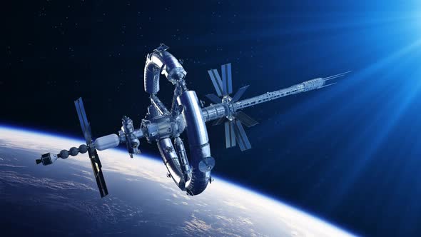 Futuristic Space Station In The Rays Of Blue Light