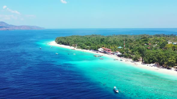 Aerial top view seascape of tropical lagoon beach trip by shallow lagoon and white sand background o