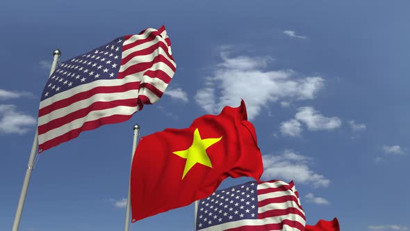 Flags of Vietnam and the USA at International Meeting