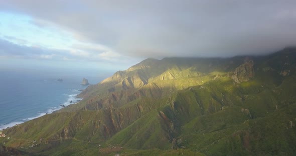 Aerial drone view of the coast coastline ocean sea in Tenerife, Spain.