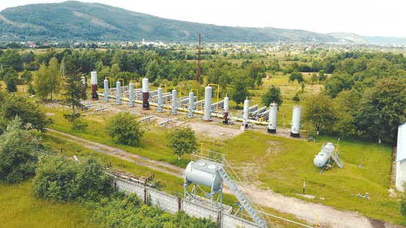 Aerial View Gas Production. Large Gas Distribution Complex. Gas Production Station Located in the