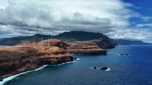 Wind Turbines Near Canical From Ponta de Sao Lourenco In Madeira Island, Portugal. - wide