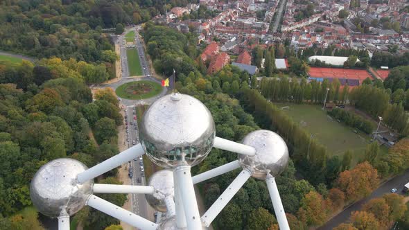 Panning down to reveal Atomium and Brussels skyline