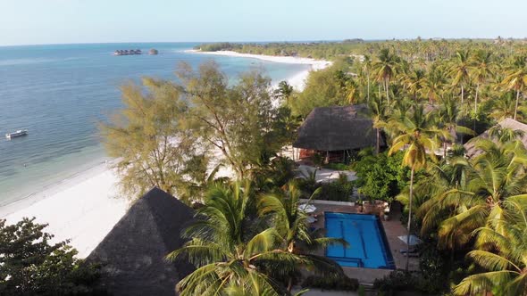 Aerial View African Tropical Beach Resort ThatchedRoof Hotels Pools Zanzibar