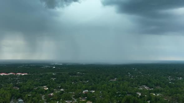 Dark Stormy Clouds Forming on Gloomy Sky Before Heavy Rainfall Over Suburban Town Area