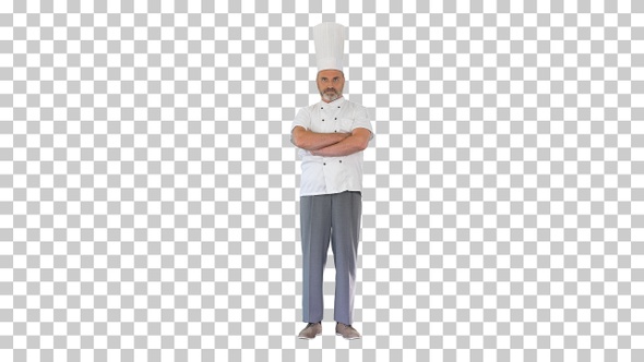 Serious cook with his arms crossed looking to camera, Alpha Channel